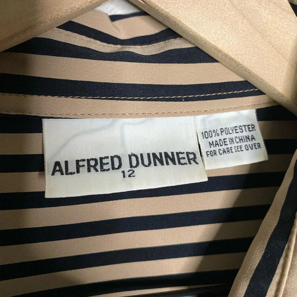Vintage Alfred Dunner blouse Tan and Black Striped Button Up Shirt women size 12 - Picture 3 of 9